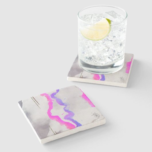 Paarse en roze Waterverf Abstract Stenen Onderzetter (Zijkant)