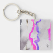 Paarse en roze Waterverf Abstracte metalen afdrukk Sleutelhanger (voorkant)
