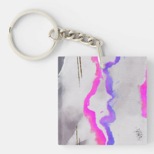 Paarse en roze Waterverf Abstracte metalen afdrukk Sleutelhanger