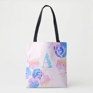 Paarse en roze Waterverf bloemen en olie Tote Bag