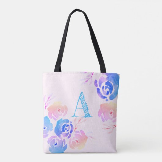 Paarse en roze Waterverf bloemen en olie Tote Bag (Achterkant)