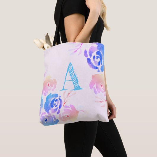 Paarse en roze Waterverf bloemen en olie Tote Bag (Dichtbij)