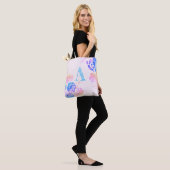 Paarse en roze Waterverf bloemen en olie Tote Bag (Op model)