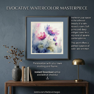 Paarse en roze waterverf bloemen kunst poster