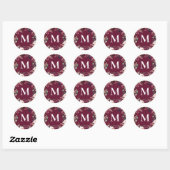 Paarse en roze waterverf bloeminitiaal ronde sticker (Vel)