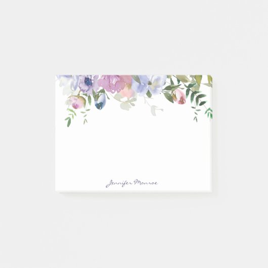 Paarse en roze waterverf bloemstuk gepersonaliseer post-it® notes (Voorkant)