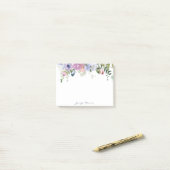 Paarse en roze waterverf bloemstuk gepersonaliseer post-it® notes (Op bureau)