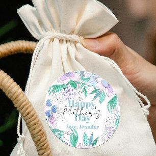 Paarse en roze Waterverf bloesems Moederdag Ronde Sticker