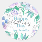 Paarse en roze Waterverf bloesems Moederdag Ronde Sticker (Voorkant)