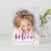 Paarse en Roze Waterverf en Goud Geloof Foto Feestdagenkaart (Staand voorkant)