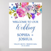 Paarse en roze Waterverf Flowers Weddenschap Welko Poster (Voorkant)