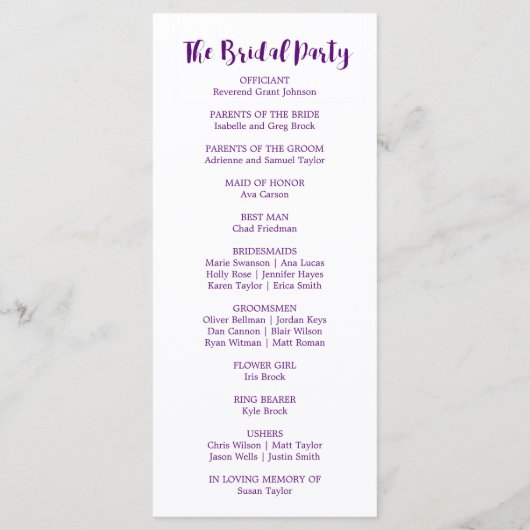 Paarse en roze Waterverf Flowers Wedding Programme Programmakaart (Achterkant)