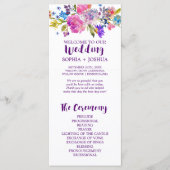 Paarse en roze Waterverf Flowers Wedding Programme Programmakaart (Voorkant)