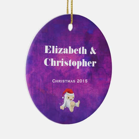 Paarse en roze Waterverf kerst Keramisch Ornament (Rechts)