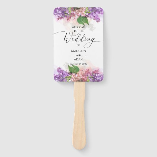 Paarse en roze Waterverf Lila bloemen bruiloft Handwaaier (Voorkant)
