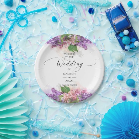 Paarse en roze Waterverf Lila bloemen bruiloft Papieren Bordje (Feest)