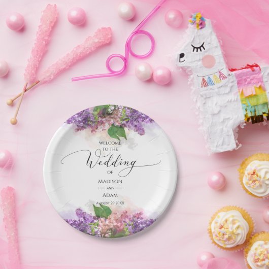 Paarse en roze Waterverf Lila bloemen bruiloft Papieren Bordje (Feest)