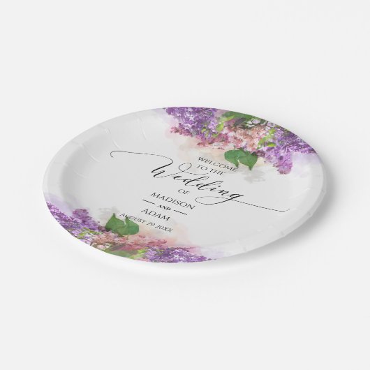 Paarse en roze Waterverf Lila bloemen bruiloft Papieren Bordje (Gekanteld)