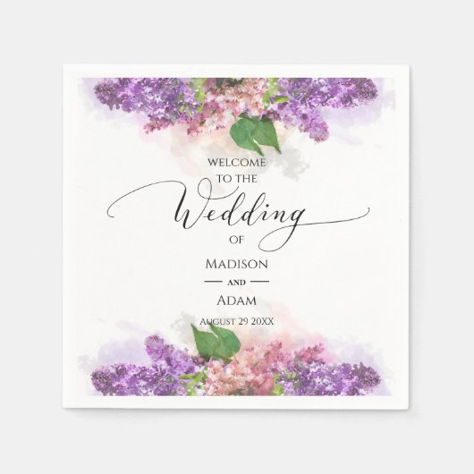 Paarse en roze Waterverf Lila bloemen bruiloft Servet (Voorkant)
