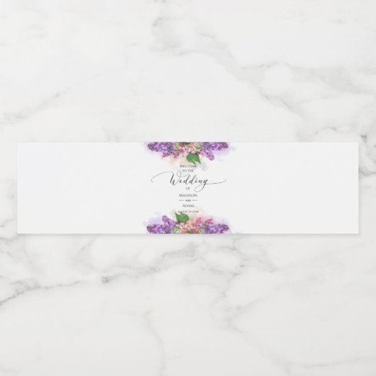 Paarse en roze Waterverf Lila bloemen bruiloft Waterfles Etiket (Enkel label)