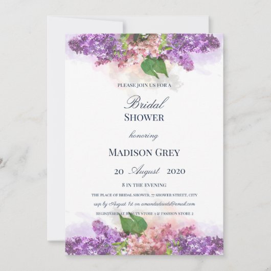 Paarse en roze Waterverf Lilacs Vrijgezellenfeest Kaart (Voorkant)