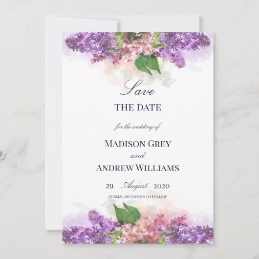 Paarse en roze Waterverf Lilacs Wedding Save The Date (Voorkant)