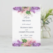 Paarse en roze Waterverf Lilacs Wedding Save The Date (Staand voorkant)
