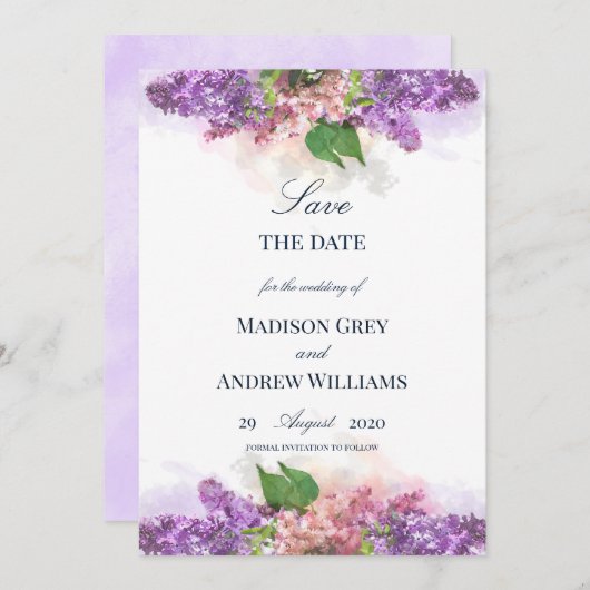 Paarse en roze Waterverf Lilacs Wedding Save The Date (Voorkant / Achterkant)