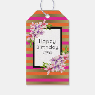 Paarse en roze Waterverf Magnolia Birthday Cadeaulabel