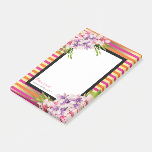 Paarse en roze Waterverf Magnolia Birthday Post-it® Notes (Schuin)