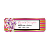 Paarse en roze Waterverf Magnolia en Stripes Etiket (Voorkant)