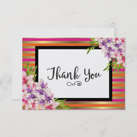 Paarse en roze Waterverf Magnolia Hartelijk dank Bedankkaart (Voorkant / Achterkant)