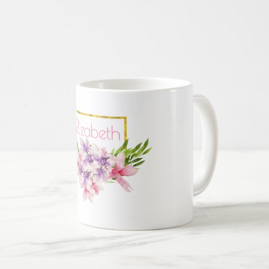 Paarse en roze Waterverf Magnolia Persoonlijk Koffiemok (Voorkant rechts)