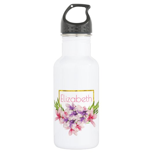 Paarse en roze Waterverf Magnolia Persoonlijk Waterfles (Voorkant)