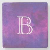 Paarse en roze Waterverf monogram Stenen Onderzetter (Voorkant)
