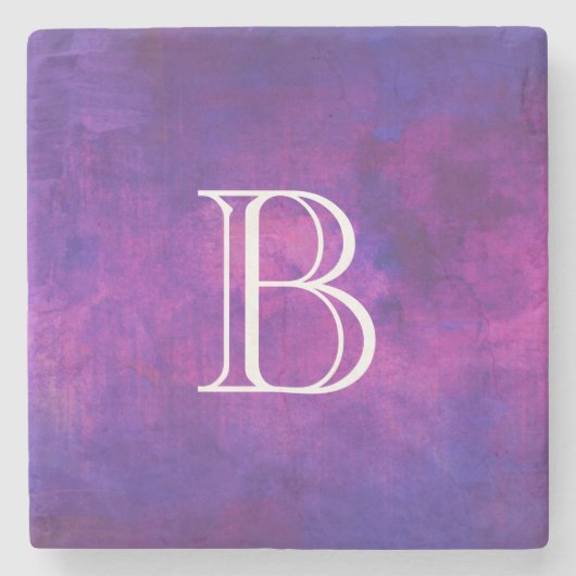 Paarse en roze Waterverf monogram Stenen Onderzetter (Voorkant)