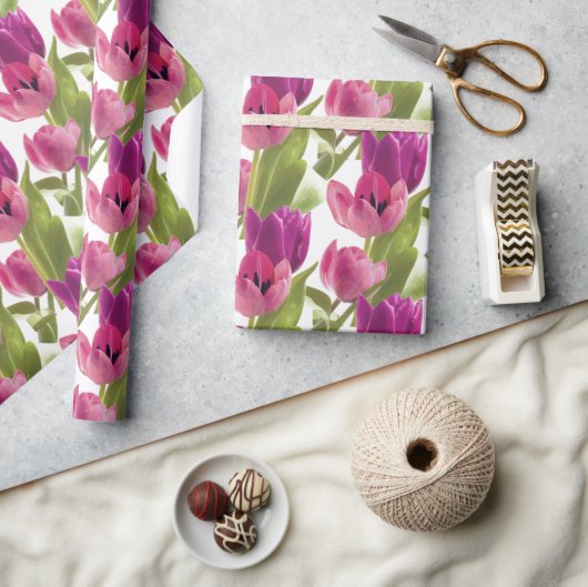 Paarse en roze Waterverf Tulip Floral Cadeaupapier (Crafts)
