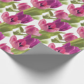 Paarse en roze Waterverf Tulip Floral Cadeaupapier (Hoek)