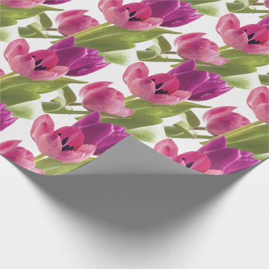 Paarse en roze Waterverf Tulip Floral Cadeaupapier (Hoek)