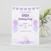 Paarse en Roze Waterverf Verjaardagsuitnodiging Kaart (Staand voorkant)