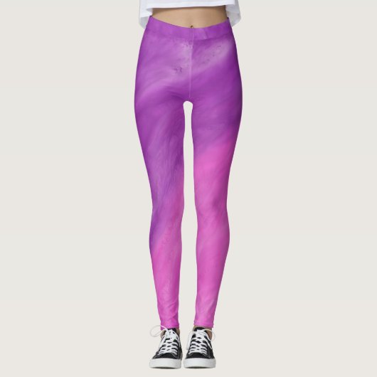 Paarse en roze Waterverf Wave Yoga Leggings (Voorkant)