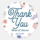 Paarse en roze wilde bloemen Dank u bruiloft Ronde Sticker (Voorkant)