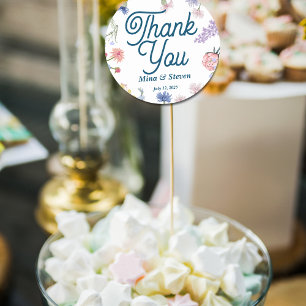 Paarse en roze wilde bloemen Dank u bruiloft Ronde Sticker