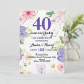 Paarse en roze wilde bloemen elk Jubileum Kaart (Staand voorkant)