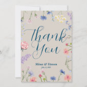 Paarse en roze wilde bloemen omlijst het huwelijk bedankkaart (Voorkant)