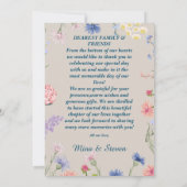 Paarse en roze wilde bloemen omlijst het huwelijk bedankkaart (Achterkant)