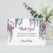  Paarse en Roze Wisteria bruiloft Bedankkaart (Staand voorkant)