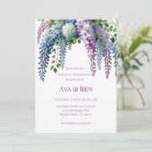 Paarse en Roze Wisteria bruiloft Kaart (Staand voorkant)