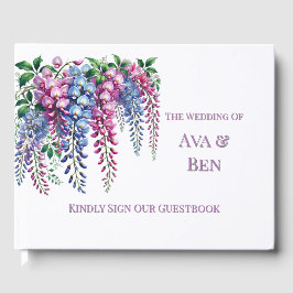 Paarse en Roze Wisteria Flower Wedding Gastenboek