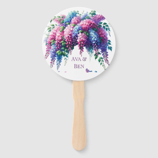 Paarse en Roze Wisteria Flower Wedding Handwaaier (Voorkant)